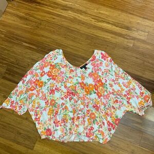 Lane Bryant Floral Print‎ Blouse Women's Plus Size 14/16 Tie Sleeve Rayon Summer